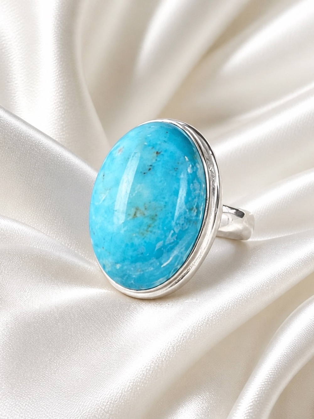 Sz 6 Kingman Turquoise  Sterling Silver Bezel set Oval Statement Ring